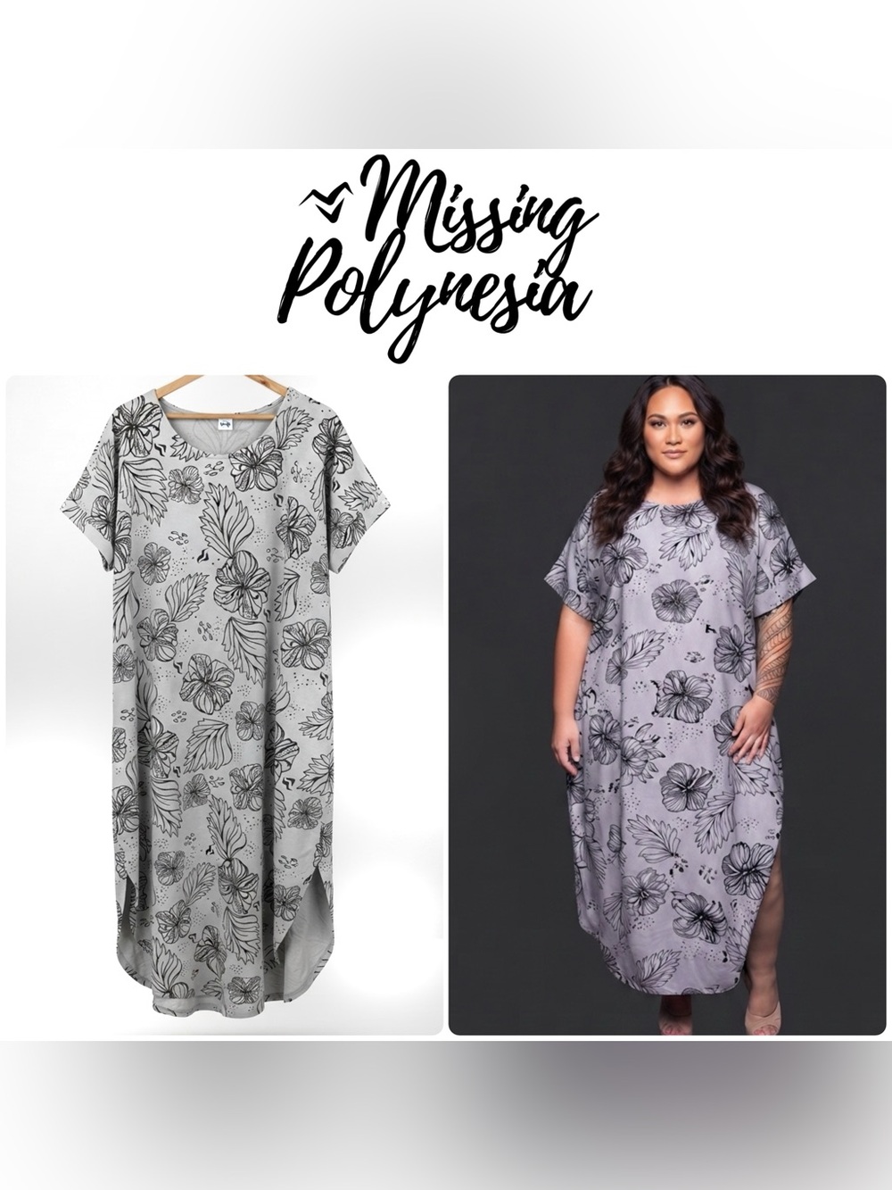 Missing Polynesia ✨ Hibiscus • Grey & Black • Cover Up Dress • Size 1